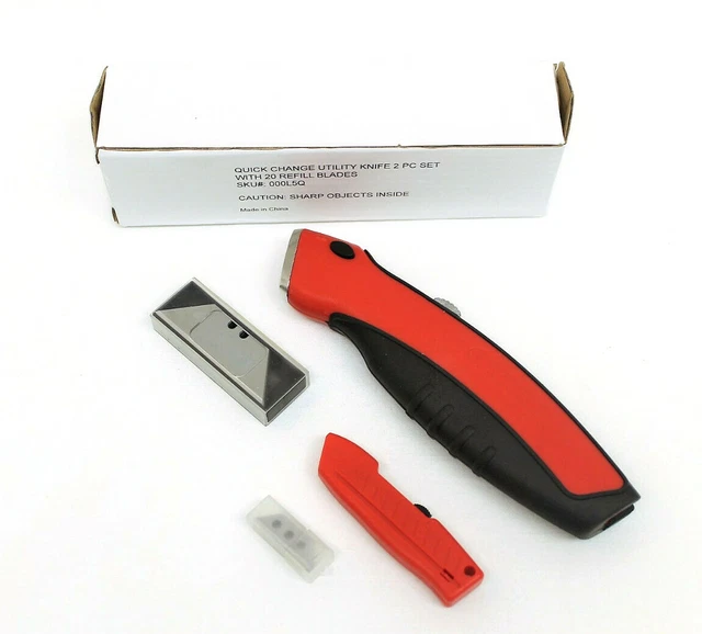 New Quick Change Utility Knife 2-Pc Nested Set W/ 20 Refill Blades In Box!