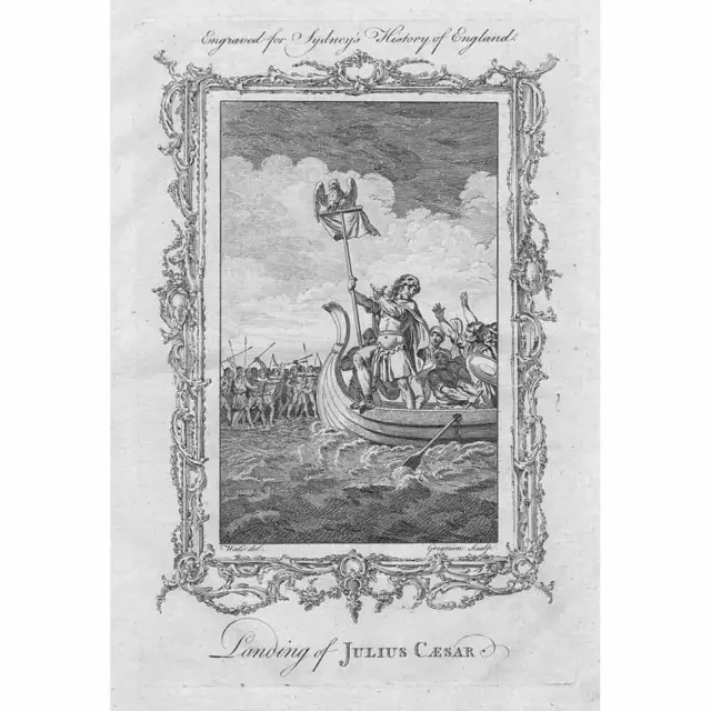 ROMAN ENGLAND The Landing of Julius Caesar at England - Antique Print 1775