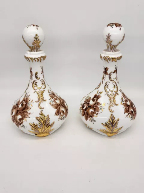 Vintage Charleton Fenton Milk Glass Hand Painted Floral And Gold Decanters