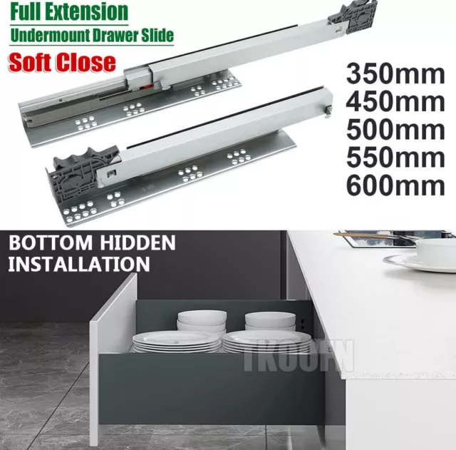 SOFT CLOSE Drawer Slides Undermount Heavy Duty Runners Trailer Full Extension AU