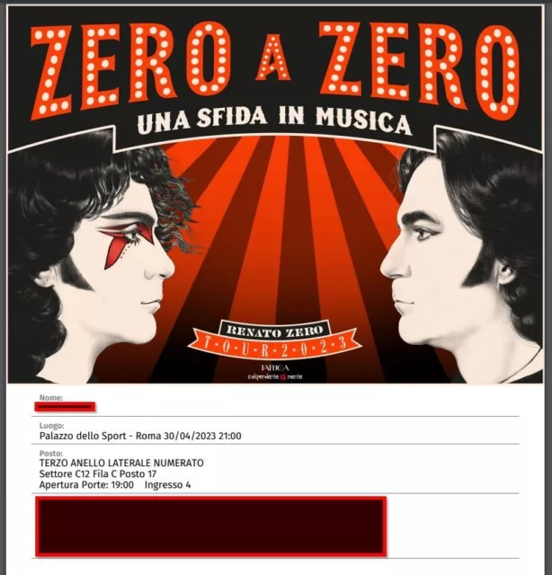 Biglietti concerto Renato Zero - Roma 30/04/2023
