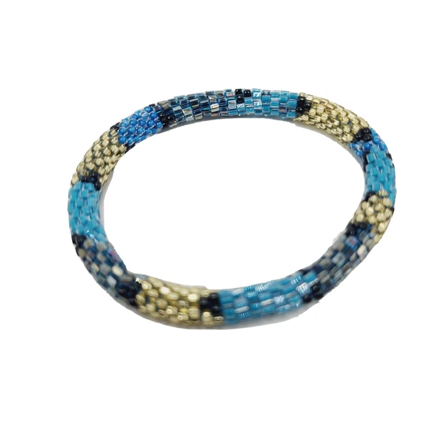 Blue & Gold Popcorn Bead Shashka Bracelet World Peace