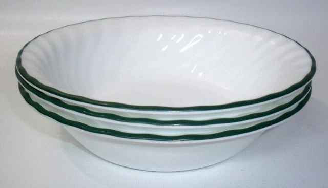 Set of (3) Corelle Callaway Ivy 7 1/4" Soup Salad Bowls White Swirl Green Rim