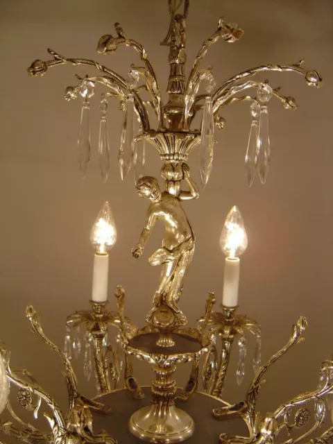 Vintage Antique Nickel Silver Crystal Cherubs Chandelier Lamp 8 Lights Ø 29" Vintage Antique Nickel Silver Crystal Cherubs Chandelier Lamp 8 Lights Ø 29"