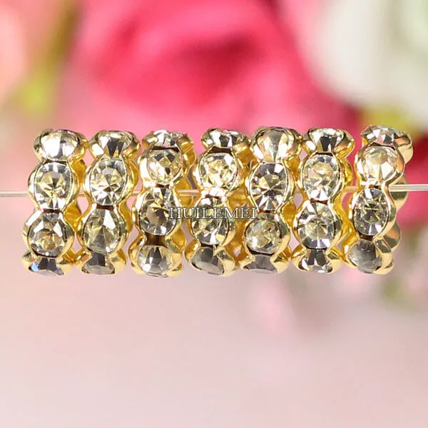 100pcs Gold Plated Crystal Rhinestone Wavy Rondelle Spacer Beads 4 6 8 10mm