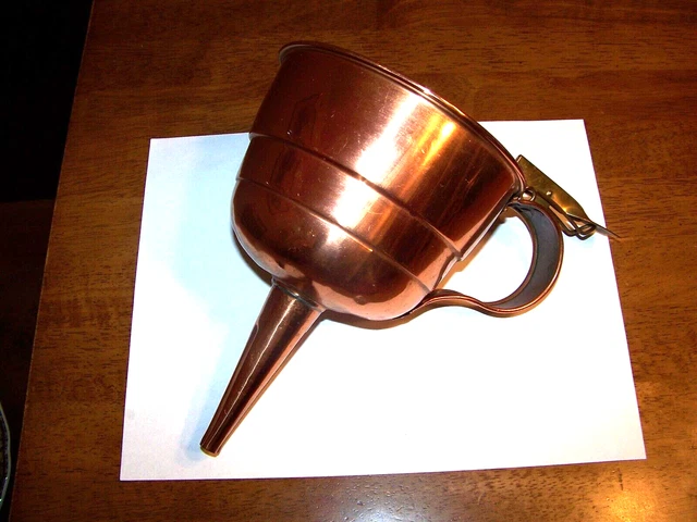 VINTAGE COPPER FUNNEL with Handle Thumb Trap Valve Restored $15.00