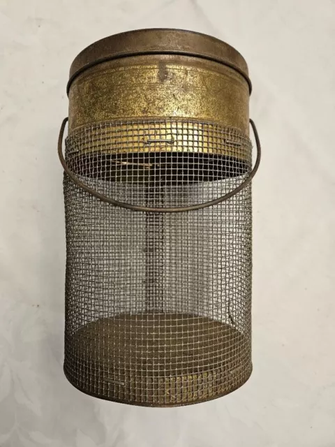 Vintage Fishing Bait Box Ventilated Blue Enamel on Metal Belt-Mount Worm  Cricket