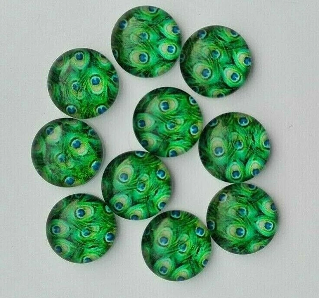 10 x 12 MM DURCHMESSER PFAUENFEDER MUSTER CABOCHONS - KUNST - HANDWERK - SCHMUCK 2