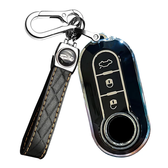 TPU Flip Key Case Cover Shell Fob For Fiat 500 Brava Panda Ducato Doblo Black