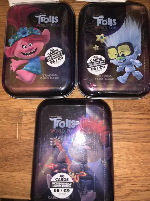Topps Trolls World Tour Trading Card 3 X Different Sealed Tins