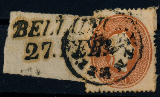 LOMBARDEI-VENETIEN 1861 10sld. mit DOPPELENTWERTUNG:BELLUNO+VENEZIA Schön!