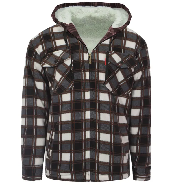 Mens Padded Shirt Fur Lined Lumberjack Flannel Work Jacket Warm Thick Casual Top