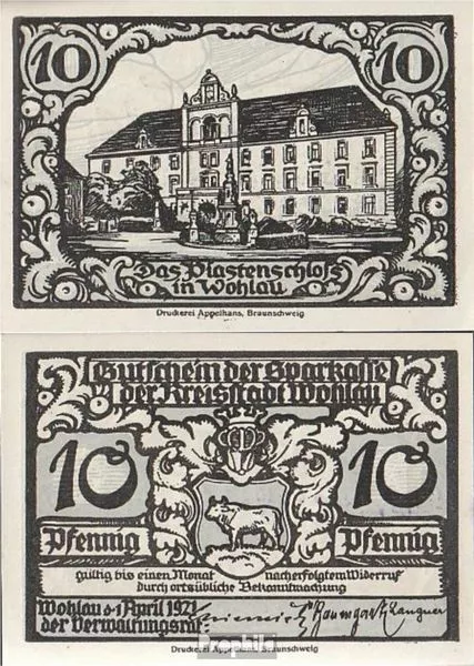 Banknoten Wohlau 1921 Notgeld: 10 Pf Notgeld der Stadt Wohlau bankfrisch