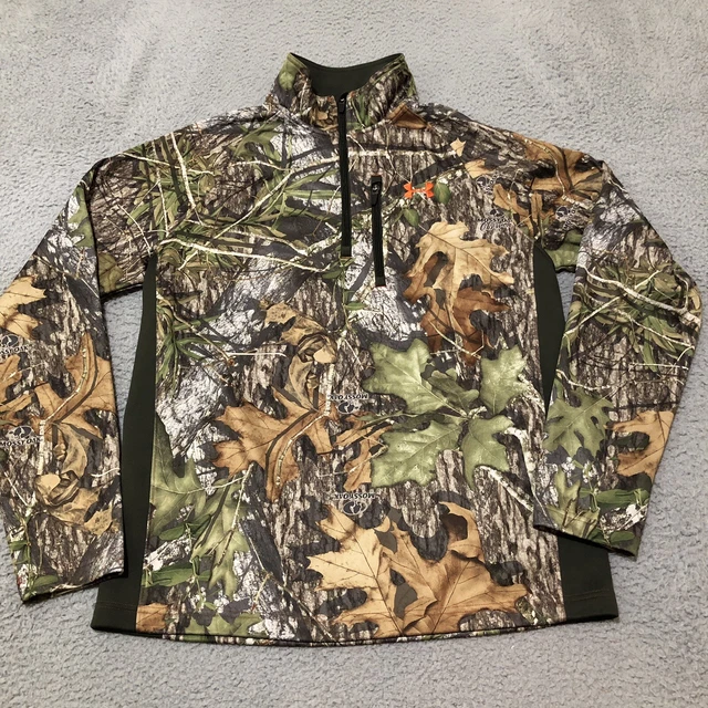 Under Armour Cold Gear Pullover Mens M Loose Mossy Oak Camo 1/4 Zip Hunt Fleece