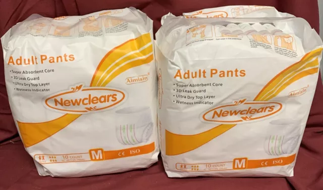 Newclears Adult Incontinence Absorbent Underwear Diapers for Men Women, M, 19 Ct