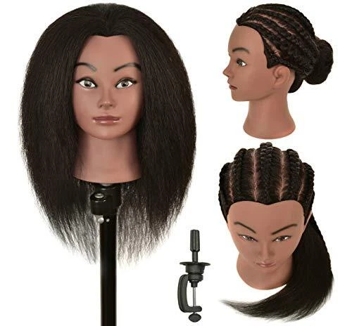 RIHANNAHAIR 100% Real Human Hair Mannequin Head with Stand Manikin Cosmetolog...