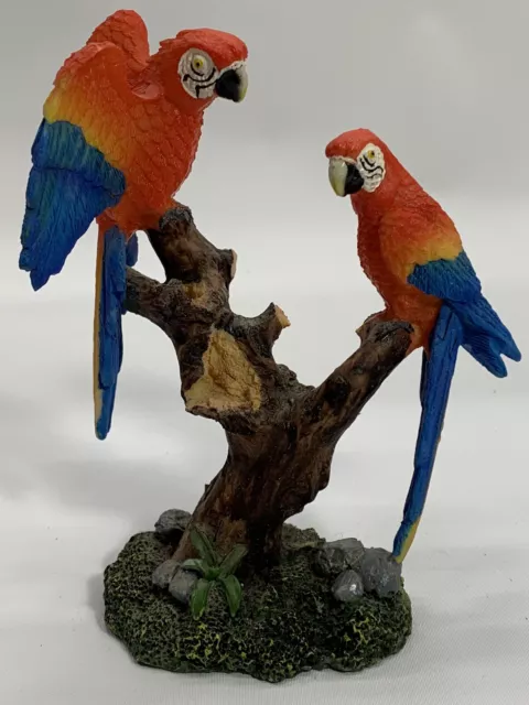 Macaw Parrot Birds On Branches, Statues Figurines Resin Material