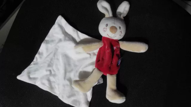 doudou plat lapin Cajou rouge bordeaux mouchoir blanc SUCRE D'ORGE