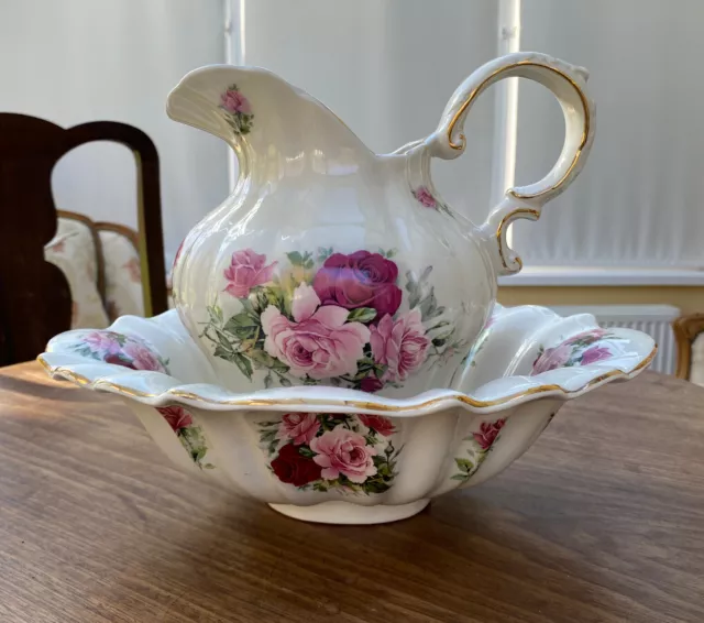 Elegant, floral wash jug and bowl