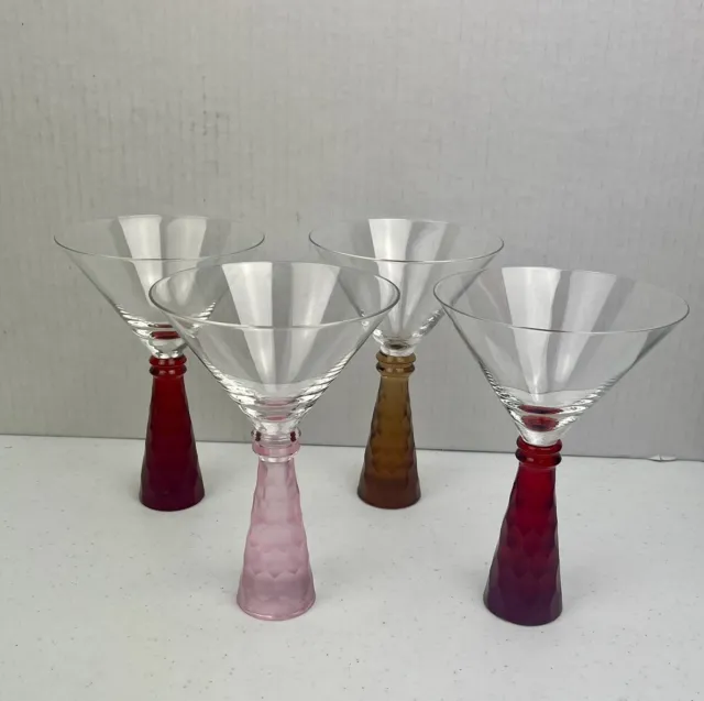 ARTLAND PRESSCOTT Martini Glasses Mix Colors Frosted Thick Honeycomb Style Set/4