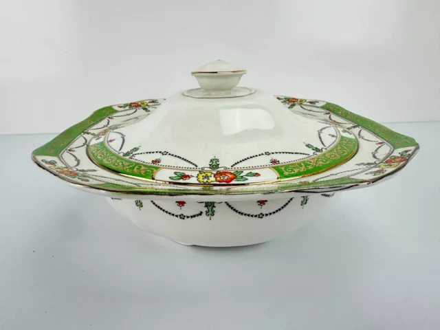 Vintage 1920s ALFRED MEAKIN Osiris Solway Green & Gold Covered Tureen