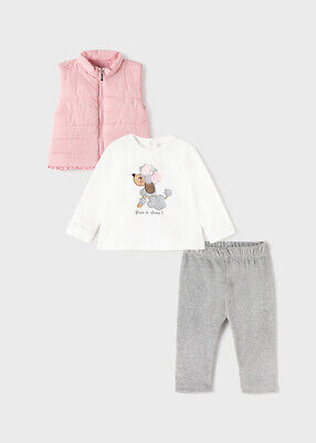 Mayoral Baby Girl, Pink Gilet, Grey Leggins e T-Shirt Set. 'Born to Shine'