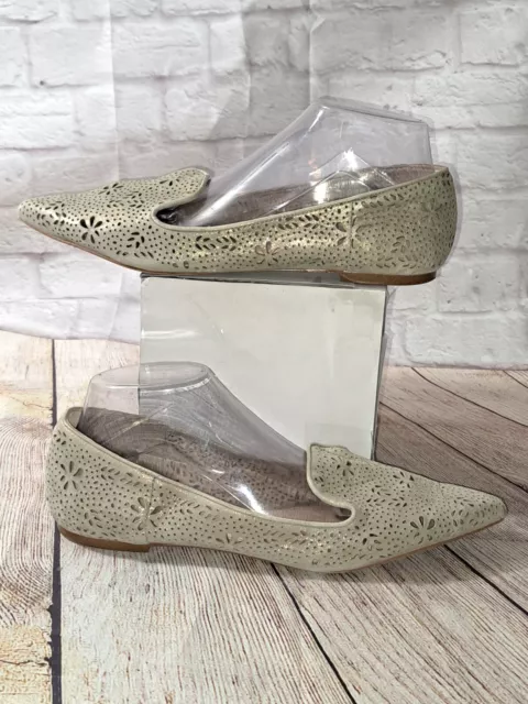 VINCE CAMUTO Estina Suede Pointed Toe Laser Cut Flats Metallic Gold Women Sz 9.5