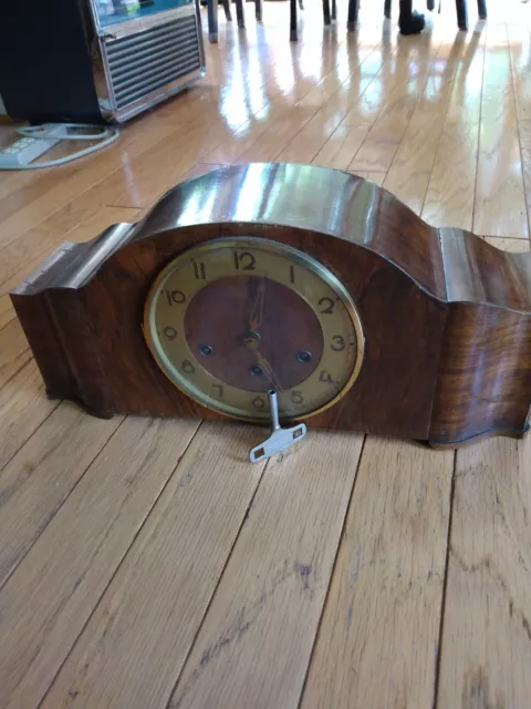 Vintage Antique German Mantel Clock Julich Jiilich Art Deco style brass With Key