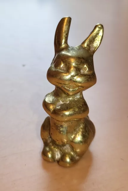 Antique Rabbit Old Gold Lustre Vintage Victorian Solid Brass Happy LOL Cute Nice