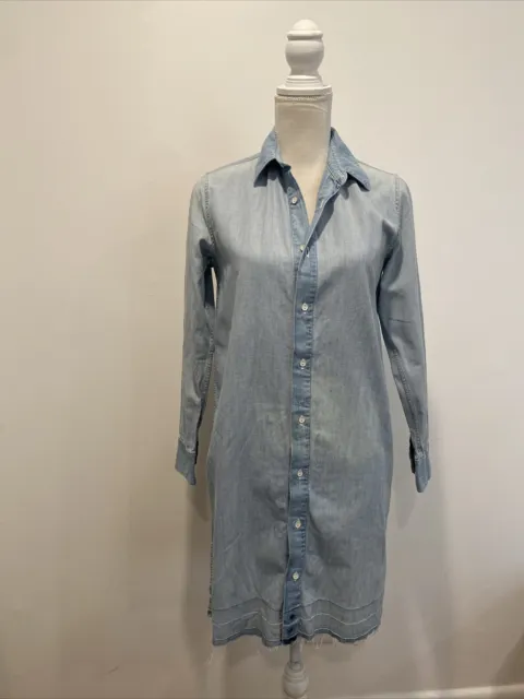 rag and bone jeans Dress Blue Cotton Denim Shirt Dress Long Sleeve Size XS.