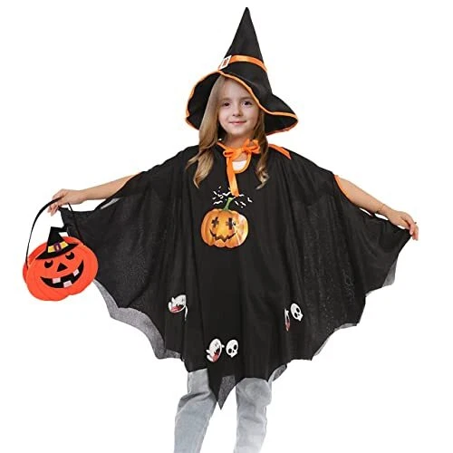 LGZIN Costumi di Halloween Strega, Mantello con Cappello per Bambini, (z3A)