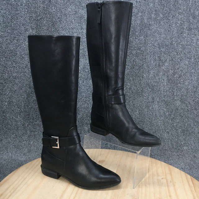 Nine West Riding Boots Womens 6 M Diablo Black Leather Knee High Pointed Toe