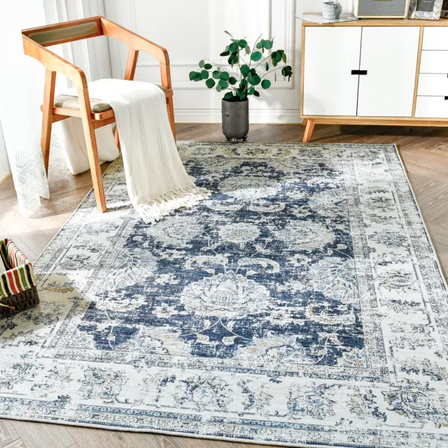 Foldable Area Rug Elegant Floral Retro Floor Cover Non Slip for Living Room 3