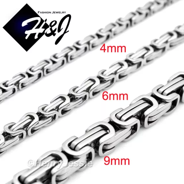 18-40"MEN's Stainless Steel 4mm/6mm/9mm Silver Byzantine Box Link Chain Necklace