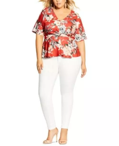 MSRP $75 City Chic Trendy Plus Size Printed Twist-Front Top Orange Size 16