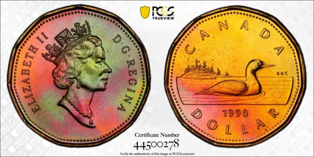 TOP POP Toned 1990 Canada Dollar Loonie | PCGS MS66