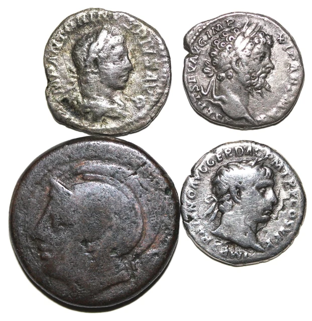 Rare lot 4 monnaies romaines cuivre et argent à finir de déterminer ! (Rome 1)