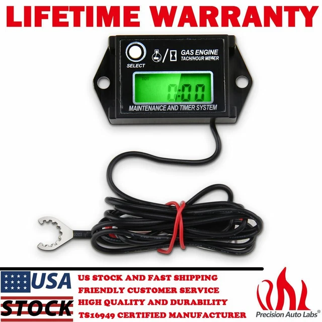 DIGITAL TACHOMETER HOUR Meter w/ Max RPM Recall 2 & 4 Stroke Engine