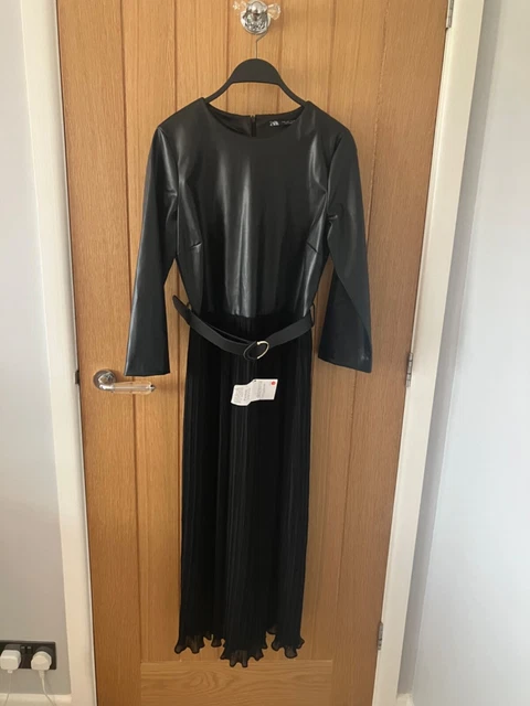 faux leather midi dress zara ZARA