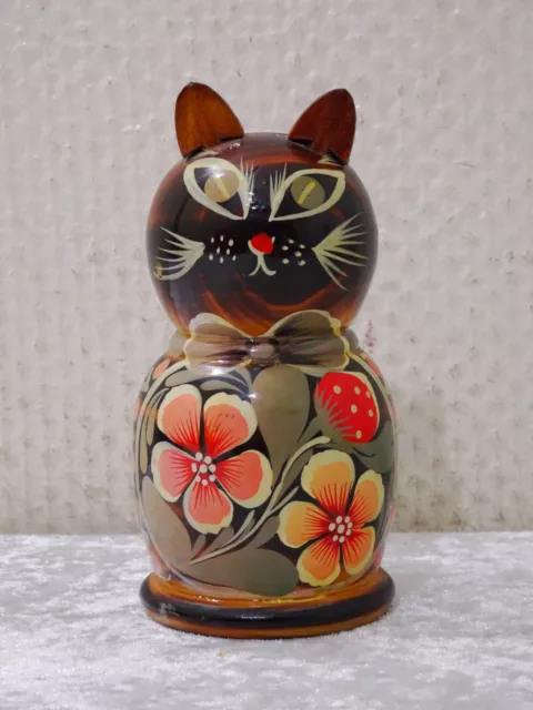 QC6d1a - Madera Arte Popular Diseño Figura Gato - Handgefertigt - Vintage -