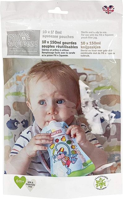 Fill n Squeeze Babynahrung Beutel - Hergestellt in Großbritannien wiederverwendbare Baby Entwöhnung Kleinkind Beutel