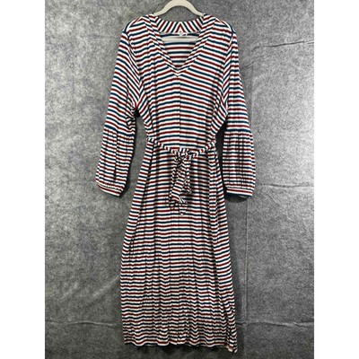 Universal Standard x J Crew Maxi Dress XL Blue Red Striped Long Sleeve Jersey