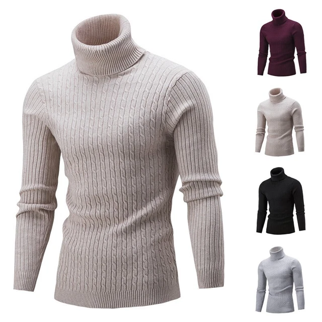 Uomo Maglia collo Alto Maglione Top Slim Fit Dolcevita Caldo Invernale
