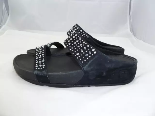 Fitflop/Fit Flops 9 Used Black Suede/Crystals Comfort Sandals/Flip Flops/Slides