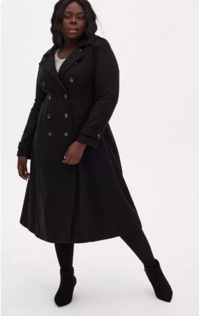 TORRID 2X PEA Coat Wool Car Black Double Breasted Trench Military Fit ...