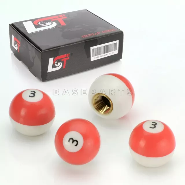 4x Dust Cap Tyre Valve Billiard Ball Pool 3 Red/White for Car Truck Motorcycle