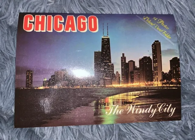 Chicago Postcard Fold Out Vintage Deluxe View Folder The Windy City w/ 14 Photos