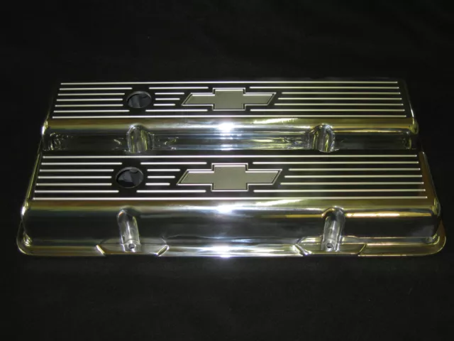 Chevy Small Block Bow Tie Finned Tall  Aluminum Valve Covers Only No Paint