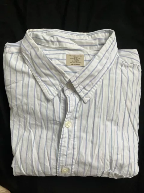 J.Crew Men's Button Down Shirt Size XL Short Sleeve Blue White Striped Cotton