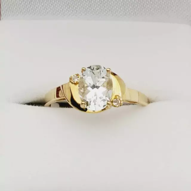 Natürlich Aquamarin Und Diamanten Verlobung Hochzeit Ring 10K Gelbgold Ring T16